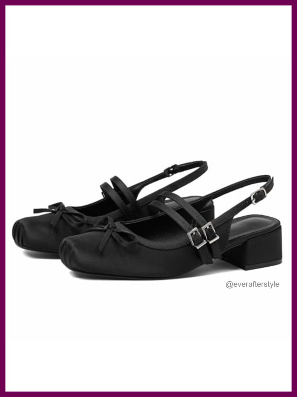 Satin Mary Jane Slingback Ballet Flats Low Block Heel Square Toe Pumps